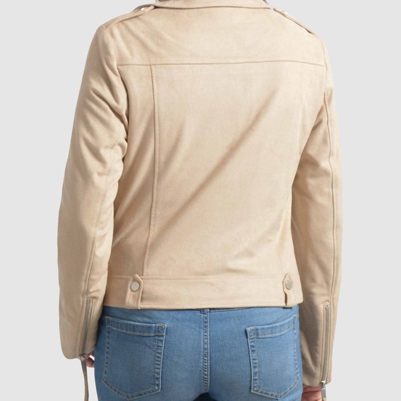 OLGYN Biker Suede Beige Plus Size Leather Jacket - Picture 3 of 4